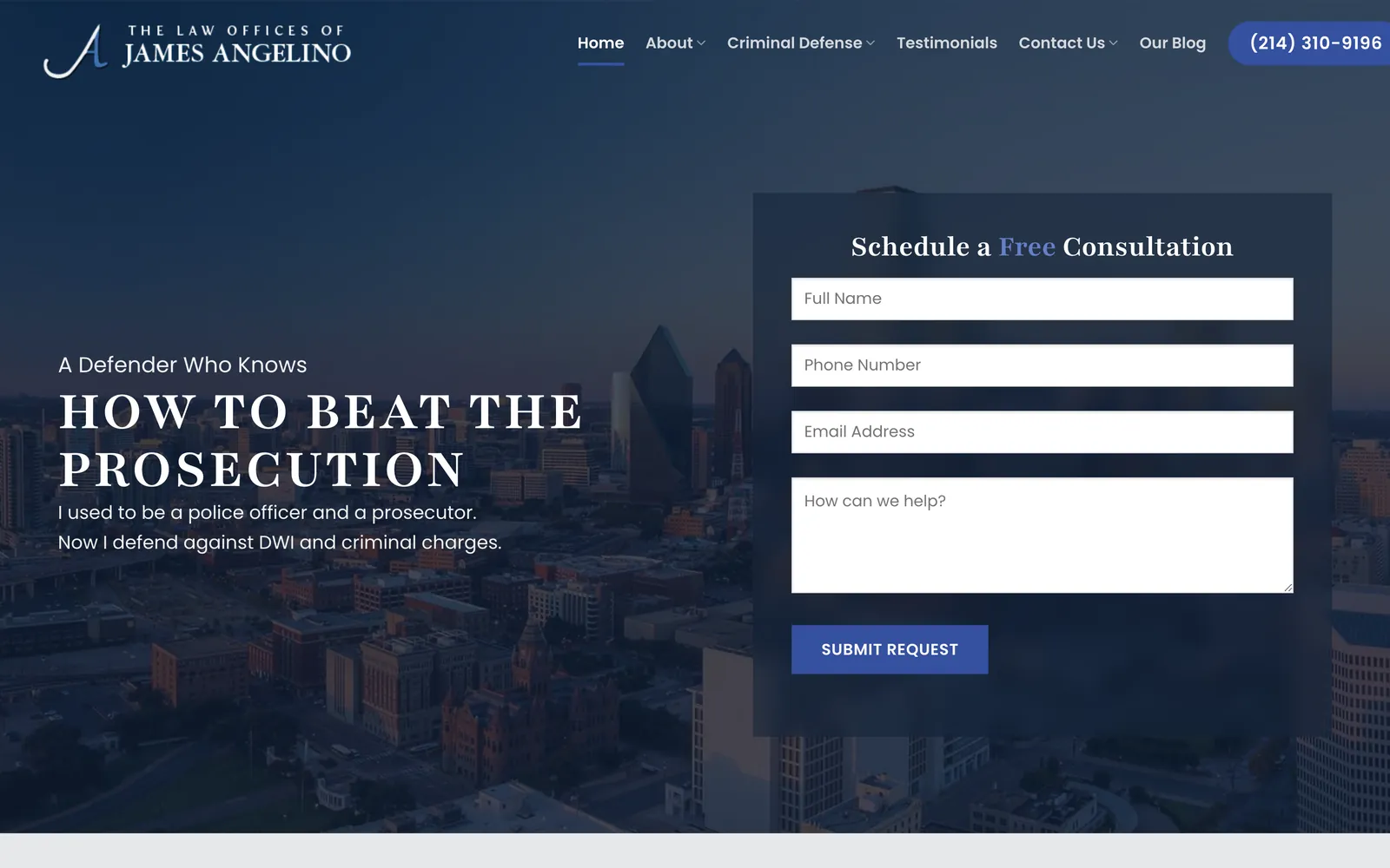 The Law Offices of James Angelino website on desktop, designed and built by Northern Pine Marketing