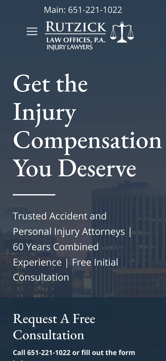 The Rutzick Law Offices website on mobile
